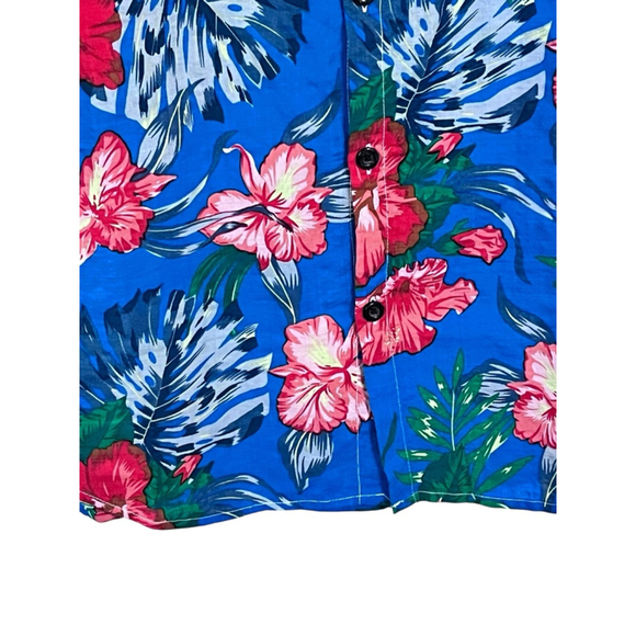 Jogal Hawaiian Tropical Flowers Short Sleeve Button Down Shirt Size Medium Blue - Picture 4 of 6